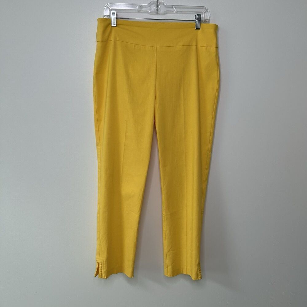 Crown & Ivy Cropped Pull On Pants Bright Yellow Mid-Rise Stretch Ankle Size 10